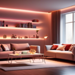 A modern living room with stylish furniture and decor beautifully illuminated by various LED lights. Some LED strip lights are subtly placed along the ceil