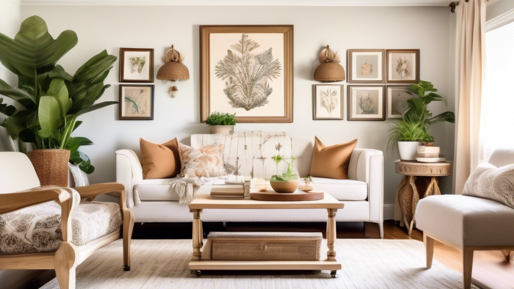 A bright and cozy living room setting showcasing a beautifully revamped wood chest with fresh paint, stylish hardware, and creative embellishments. The che