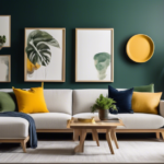 A modern living room featuring various top color schemes. One side of the room showcases a minimalist design with shades of white, beige, and light gray, c