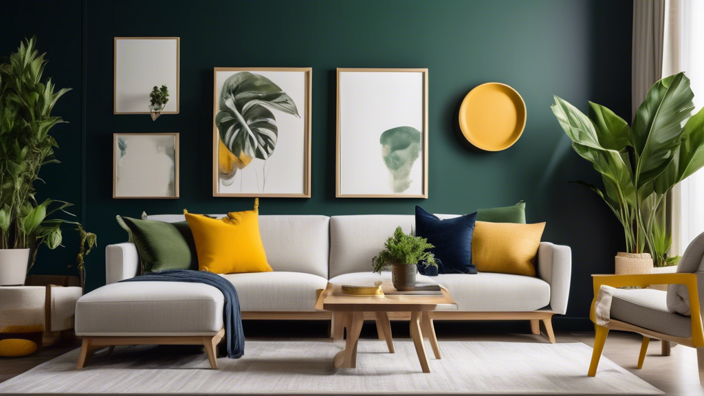 A modern living room featuring various top color schemes. One side of the room showcases a minimalist design with shades of white, beige, and light gray, c