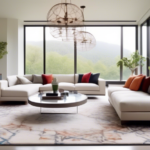 Create an image of a contemporary living room showcasing modern design elements. Include sleek furniture with clean lines, a minimalist coffee table, and a